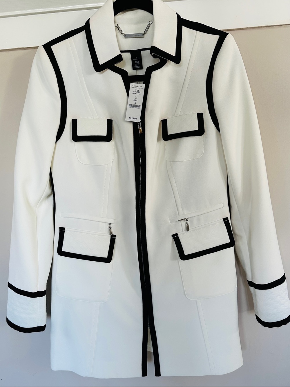 White House Black Market White Jacket with Black Trim - Tailored Zip Front